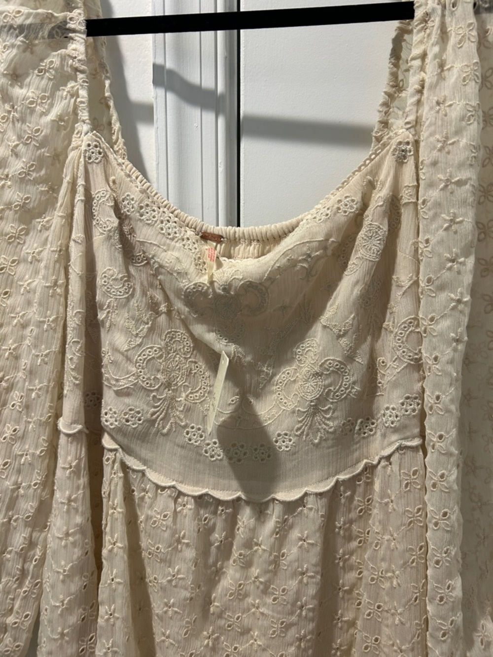 Free People Cream Textured Maxi Dress with Puff Sleeves - Picture 3 of 7